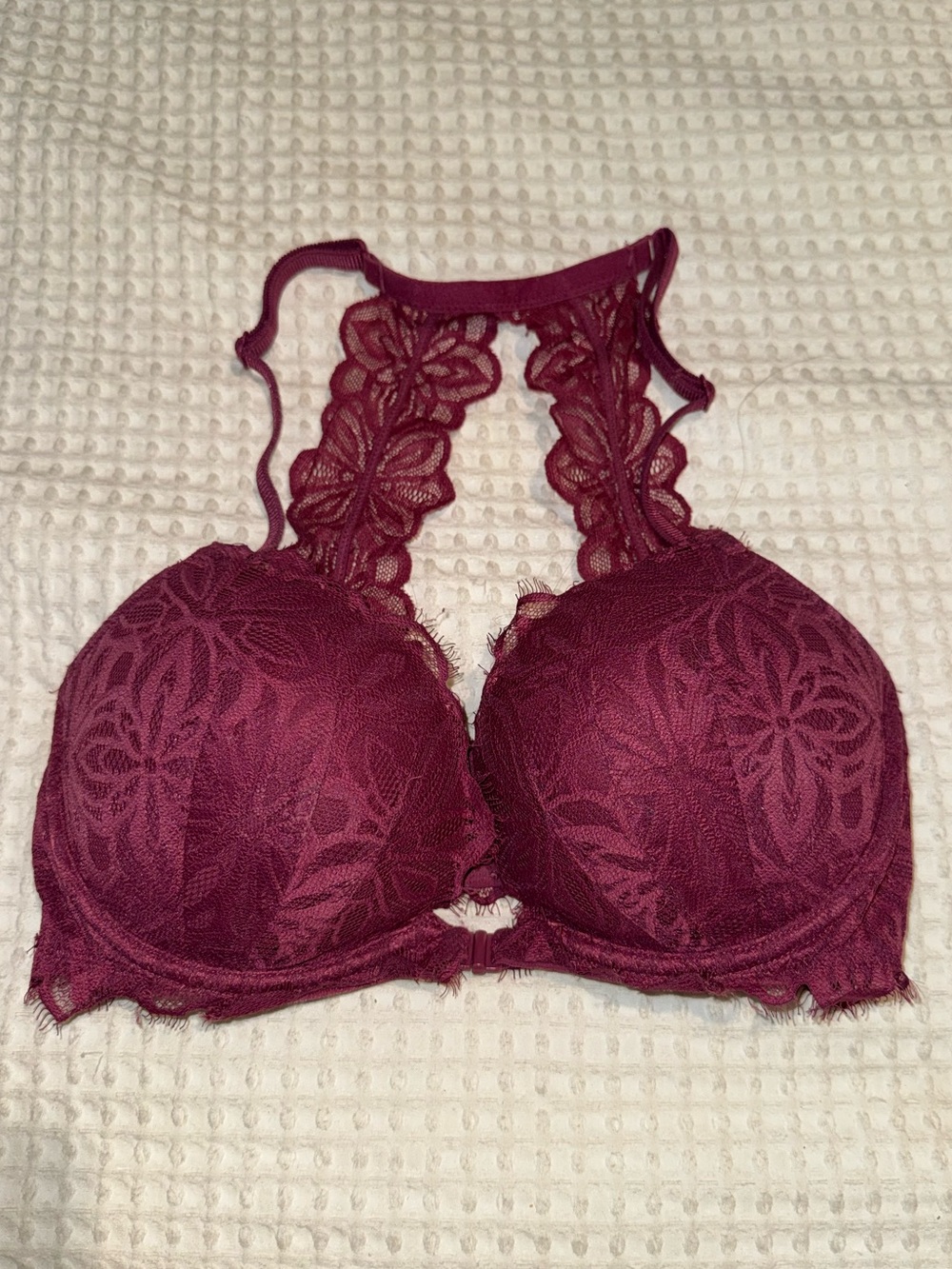 2/$15 - PINK Victoria's Secret Floral Lace High-Racerback Bra in Burgundy